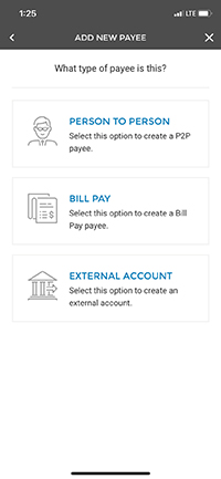 Add New Payee External Account Screenshot